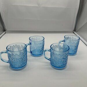 Set of 4 KIG blue Ki26 Clear Blue Fruit Mugs Cups 3 3/4" Tall